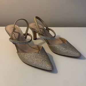 Nina muted glitter gold slide with rhinestones and 2.5” heel